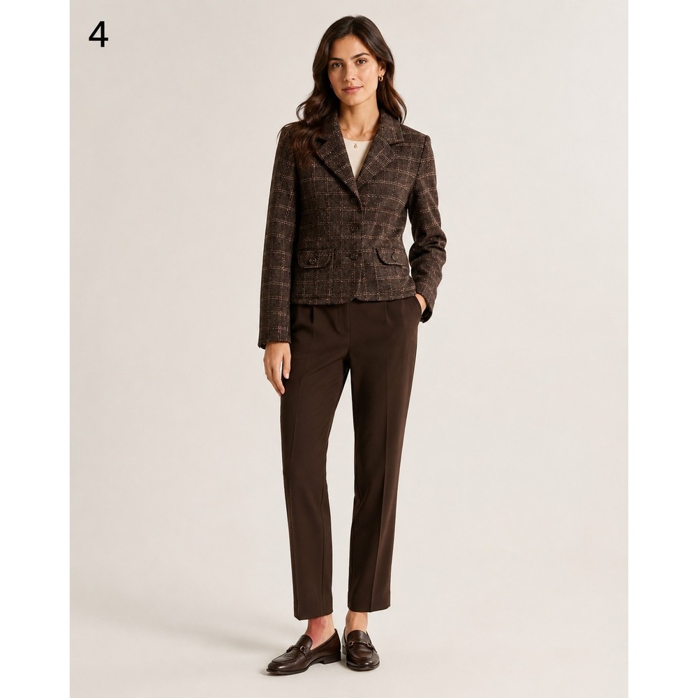 Vintage Y2K Maurices Tweed Preppy Jacket Womens M Brown Plaid Wool Blend Pockets